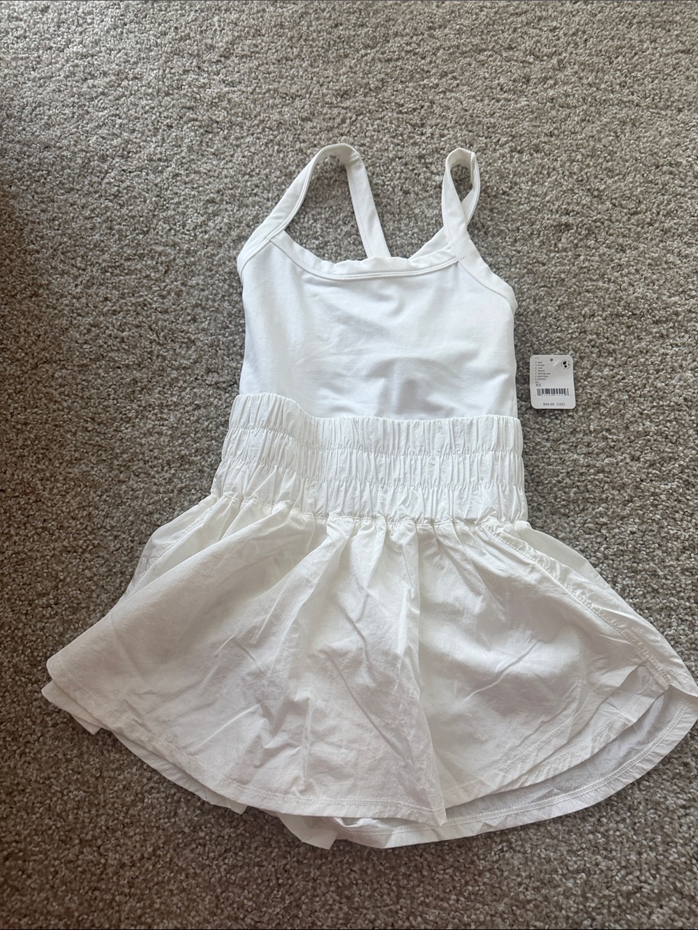 FP Movement by Free People White Smocked Waist Tank Dress